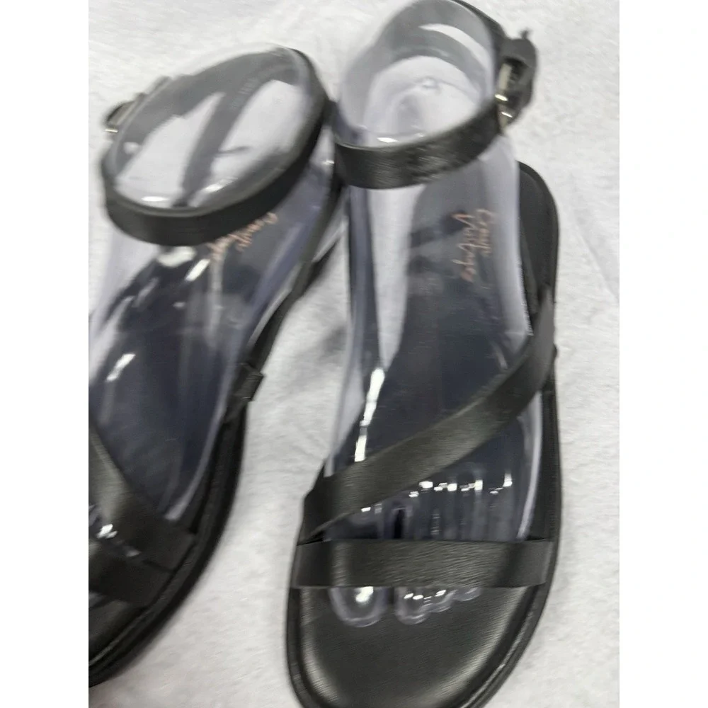 Crown Vintage Women's Elina's, Ankle Strap Black Leather Sandals, Size 6.5